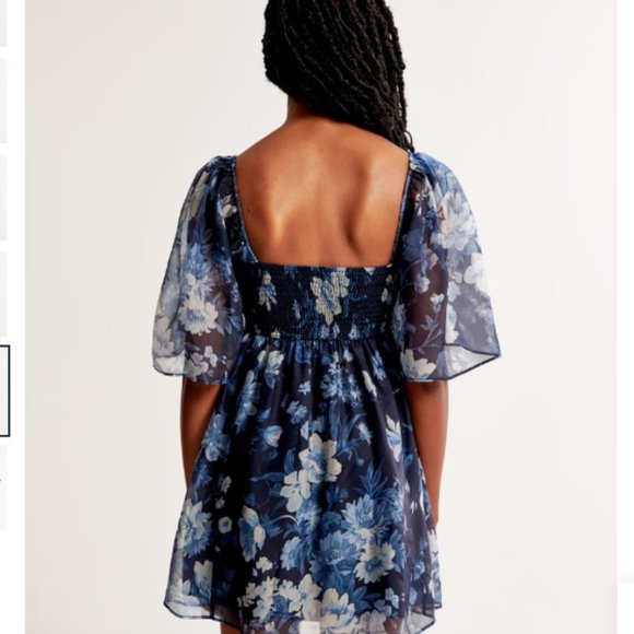 NEW! XS Abercrombie and Fitch Emerson Angel Sleeve Mini Dress Blue Floral - Picture 4 of 4